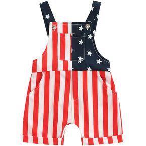 Toddler Boy Girl Overalls Fourth of July American Flag Overalls Shorts Kids Summer Suspender Jumpsuit Romper Outfit