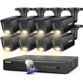 ANNKE 8CH 3K Lite AI DVR مع اكتشاف الإنسان والمركبة، ومسجل فيديو رقمي 5 في 1 H.265+ وكاميرات ذكية مزدوجة الإضاءة مقاومة للطقس بدقة 8 × 3K 5 ميجابكسل مع ميكروفون/صوت، رؤية ليلية ملونة، محرك أقراص ثابتة سعة 2 تيرابايت