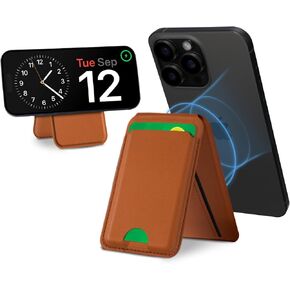 for Magsafe Wallet, Strongest Magnetic Phone Wallet, Magnetic Wallet for iPhone with Adjustable Stand, Magnetic Card Holder for iPhone 15/14/13/12 Series, 4 Cards Holder, RFID Blocking, Brown