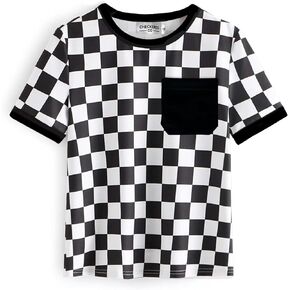 Toddler Checkered Shirt Boy's/Girls Checkered Plaid Short Sleeve T Shirt Checkered Top Round Neck