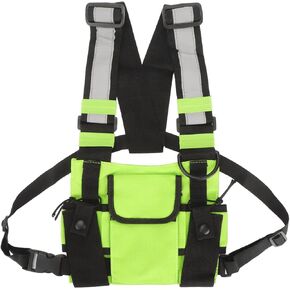 Universal Radio Chest Harness Bag for Two Way Radio Fruit Green, Pocket Pack Holster Vest Fluorescent Green for Two Way Radio, Walkie Chest Bag