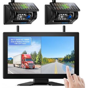Fookoo 2 Magnetic Solar Wireless Backup Camera 10.1" IPS Touchscreen Monitor 1 Min DIY Install Portable Scratch-Proof No Drilling HD 1080P DVR Rechargeable Night Vision for RV Truck Camper - DCM102