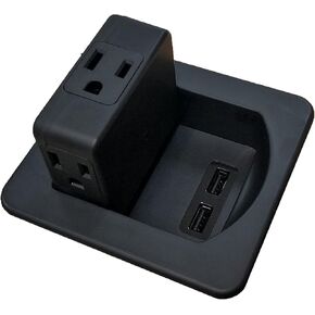 3 AC Power Outlets with 1 CAT6 Ethernet RJ45 Data Port + 1 USB Charging Ports - 2.4 Amp Fast Charger - Flip Top Swivel Power Center - Black