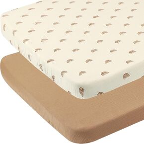Muslin Bassinet Sheets 35" X 20" Compatiable with AMKE 3 in 1 Bassinets, MiClassic, Uiuwoo, Foalom, YADAQE, Milliard and TCBunny Bassinet, 100% Cotton Breathable and Soft 2 Pack, Grey and Green