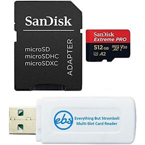 SanDisk microSD 512GB Extreme PRO Memory Card with Adapter works with DJI Mini 4 Pro Action Drone (SDSQXCD-512G-GN6MA) A2 UHS-I U3 4k Bundle with 1 Everything But Stromboli MicroSDXC & SD Card Reader