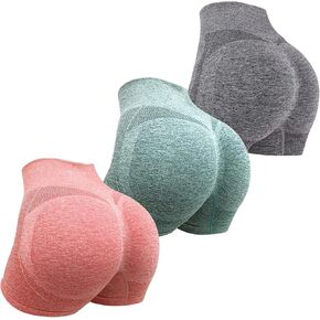 3 Piece Workout Shorts Womens Seamless High Waist Butt Lifting Scrunch Yoga Gym Shorts