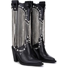 Dolls Kill Present Perfect Cowboy Boots by Sugar Thrillz - Vegan Leather Footwear With Rhinestone Fringe and Jewel Studs