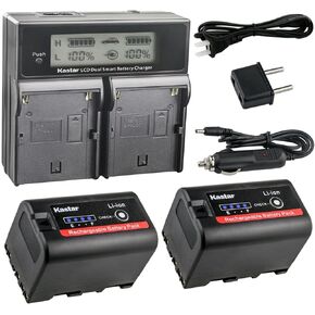 Kastar 2-Pack Battery and AC LCD Dual Fast Charger Compatible with Sony HD422 PHU-60K PXW-FS5 PXW-FS5K PXW-FS5M2 PXW-FS7 PXW-FS7K PXW-FS7M2 PXW-FS7M2K PXW-FX6 ILME-FX6 PXW-FX9 XDCAM PXW-FX9K Camera