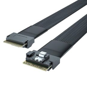 H!Fiber.com 24G Internal SFF-8654 to SFF-8654 SlimSAS Cable, PCIe 4.0 Low Profile 8i Cable, 100-ohm, 74pin, 32AWG, 0.75-m(2.46ft)