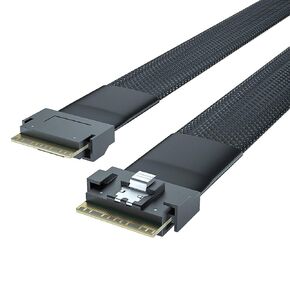 H!Fiber.com 24G كابل SFF-8654 داخلي إلى SFF-8654 SlimSAS، كابل PCIe 4.0 منخفض المستوى 8i، 85 أوم، 74 دبوس، 32AWG، 0.5 م (1.64 قدم)