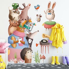 Jungle Animals Tree Wall Decals Lion Zebra Rainbow Wall Stickers Baby Nursery Kids Bedroom Living Room Wall Decor