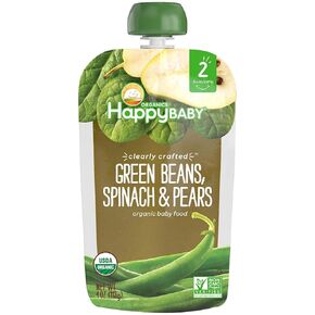 Happy Family Baby Clearly Crafted Stage 2 Green Beans, Pears & Spinach, 8 Count