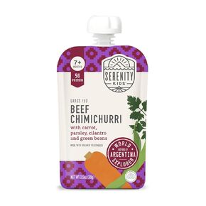 Serenity Kids 7+ Months World Explorers Baby Food Pouches Puree Made With Ethically Sourced Meats & Organic Veggies | 3.5 Ounce BPA-Free Pouch | Beef Chimichurri | 1 Count