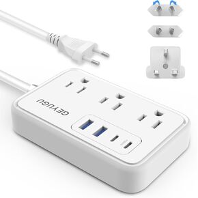 European UK Travel Plug Adapter - US to UK Europe Plug Adapter Power Strip with 3 AC Outlets 4 USB(2 PD 20W) and Type G/C/A/I Plug Adapter for EU UK US AU Italy Spain France Ireland 2.7ft