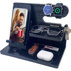 Gifts for Men Women Brother Boss Boyfriend Him,Nightstand Organizer,Gifts for Dad from Daughter Son Gift Ideas for Mother's Day,Father's Day, Christmas, and Valentine's Day(Dark Brown)