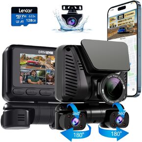 Dash Cam Front and Rear,4 Channel 360° 4K Front Dash Camera for Cars,Built-in 5GHz Wi-Fi GPS, Voice Control, Free 128G Card,Night Vision, 24H Parking Mode,CPL Filter,G-Sensor(D7)