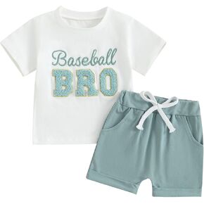 Amiblvowa Toddler Baby Boy Girl Baseball Outfits Cute Letter Baseball Short Sleeve T Shirt Shorts 2Pcs Sets Summer Clothes