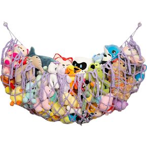 Stuffed Animal Hammock Corner Hanging Net Plush Toy Organizer Macrame Stuffed Animal Storage Display for Teddy Net Corner Toy Net for Bedroom-Khaki