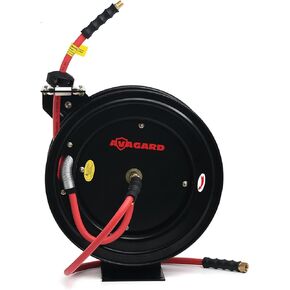 AVAGARD AVGR3850 Metal Retractable Hose Reel with Premium 3/8" x 50' Rubber Air Hose, 20% Lighter, 100% Rubber, Super-Light, Super-Strong, Flexible Range -40F to 180F