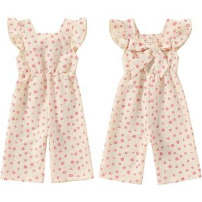 GOOCHEER Toddler Baby Girls Outfit Flower Print Jumpsuit Sleeveless Bowknot Romper Overall Pants Summer Clothes