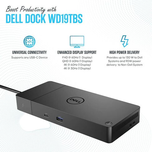 WD19TBS DELL Thunderbolt Dock Bundle - 1 Year Warranty - Dell Docking Station with 180W AC Adapter, HDMI Cable, DisplayPort Cable - Dell Laptop Docking Station (NEW) in Saudi Arabia