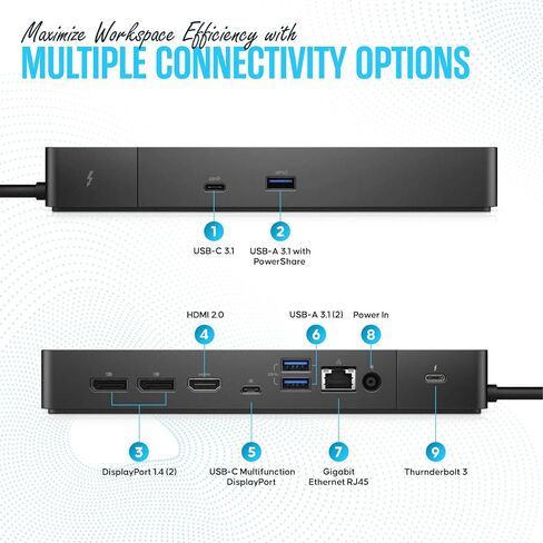 WD19TBS DELL Thunderbolt Dock Bundle - 1 Year Warranty - Dell Docking Station with 180W AC Adapter, HDMI Cable, DisplayPort Cable - Dell Laptop Docking Station (NEW) in Saudi Arabia