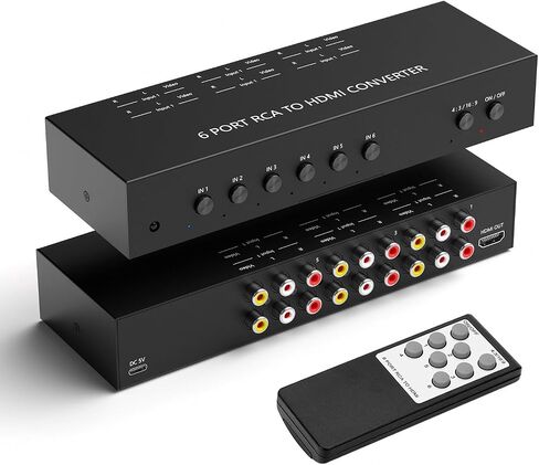 Dingsun 2 Port AV to HDMI Converter, RCA to HDMI Adapter Support 16:9/4:3 Compatible with WII, N64, PS2, VHS, VCR DVD Players etc in Saudi Arabia