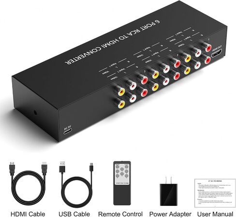 Dingsun 2 Port AV to HDMI Converter, RCA to HDMI Adapter Support 16:9/4:3 Compatible with WII, N64, PS2, VHS, VCR DVD Players etc in Saudi Arabia