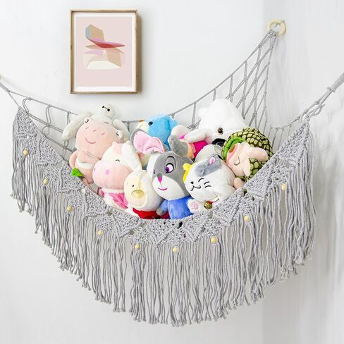 Large Stuffed Animal Net or Hammock, Stuffed Animal Storage Macrame Toy Hammock Hanging Net for Stuffed Animals Corner, Plushie Net Hammock Toy Organizer for Boho Kids Room Nursery Playroom in Saudi Arabia