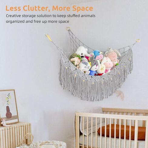 Large Stuffed Animal Net or Hammock, Stuffed Animal Storage Macrame Toy Hammock Hanging Net for Stuffed Animals Corner, Plushie Net Hammock Toy Organizer for Boho Kids Room Nursery Playroom in Saudi Arabia