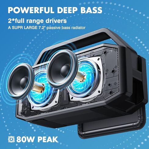 W-KING Bluetooth Speaker, 80W PEAK IPX6 Waterproof Loud Portable Bluetooth Speaker Wireless with 2 Full-Range Drivers/Rich Bass,2 Pairing/30H/U-Disk/TF Card/AUX/EQ, Party Boombox Outdoor Large Speaker in Kuwait