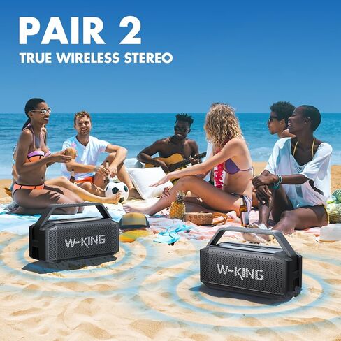 W-KING Bluetooth Speaker, 80W PEAK IPX6 Waterproof Loud Portable Bluetooth Speaker Wireless with 2 Full-Range Drivers/Rich Bass,2 Pairing/30H/U-Disk/TF Card/AUX/EQ, Party Boombox Outdoor Large Speaker in Kuwait