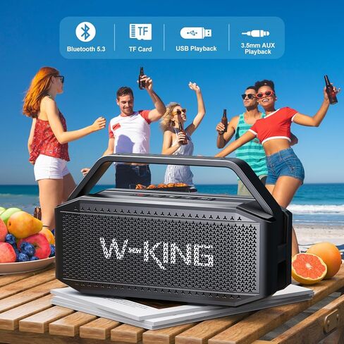 W-KING Bluetooth Speaker, 80W PEAK IPX6 Waterproof Loud Portable Bluetooth Speaker Wireless with 2 Full-Range Drivers/Rich Bass,2 Pairing/30H/U-Disk/TF Card/AUX/EQ, Party Boombox Outdoor Large Speaker in Kuwait