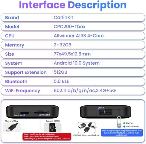 CarPlay Box CarlinKit Wireless CarPlay Adapter Lite version in 2024 Support Android 10/CarPlay/Android Auto/Netfl i x/YouTube/Wired to Wireless/Auto Connect/Online Upgrade/2G+32G in Saudi Arabia