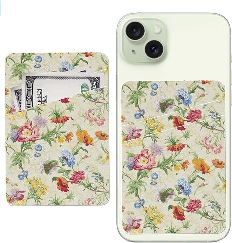 Phone Card Holder, Cute Leather Phone Wallet Stick On, Dual Pocket Credit Card Sticky Wallet, Compatible with Most of Cell Phone, Cute Colorful Flower in Saudi Arabia