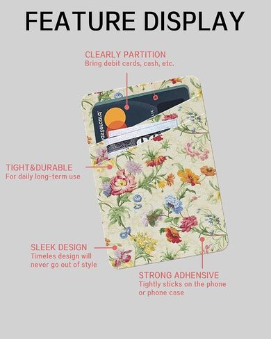Phone Card Holder, Cute Leather Phone Wallet Stick On, Dual Pocket Credit Card Sticky Wallet, Compatible with Most of Cell Phone, Cute Colorful Flower in Saudi Arabia