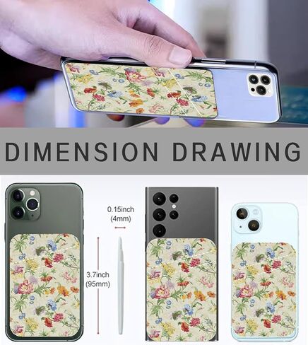 Phone Card Holder, Cute Leather Phone Wallet Stick On, Dual Pocket Credit Card Sticky Wallet, Compatible with Most of Cell Phone, Cute Colorful Flower in Saudi Arabia