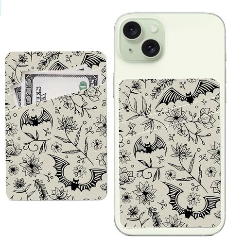 Phone Card Holder, Cute Leather Phone Wallet Stick On, Dual Pocket Credit Card Sticky Wallet, Compatible with Most of Cell Phone, Cute Colorful Flower in Kuwait