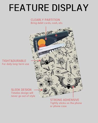 Phone Card Holder, Cute Leather Phone Wallet Stick On, Dual Pocket Credit Card Sticky Wallet, Compatible with Most of Cell Phone, Cute Colorful Flower in Kuwait