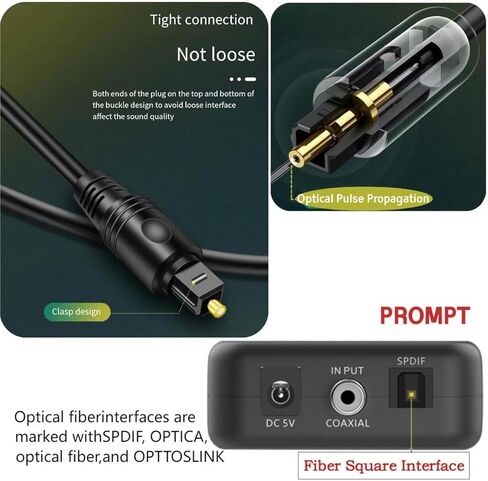قطعتان من كابل الصوت البصري الرقمي Toslink، متعدد القنوات، لنظام الصوت، شريط الصوت، المسرح المنزلي، التلفزيون، PS4، Xbox، Playstation والمزيد، موصلات مطلية بالذهب، كابل بصري أسود، 6 أقدام in Saudi Arabia