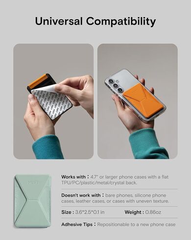 MOFT Phone Stand, Adhesive Card Holder Fits 2-3 Cards, Slim & Portable Leather Phone Wallet, 2 Viewing Angles, RFID Blocking, Compatible with iPhone, Galaxy and Most Smartphones- Seafoam in Saudi Arabia