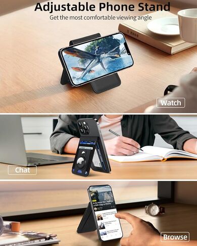 For Magsafe Wallet Stand with Airtag Holder, Strongest Magnetic Wallet for iPhone 15/14/13/12 Series, ID Window, 4 Card Slots, 10 Cards Holder, Vegan Leather, RFID Blocking, Black in Saudi Arabia
