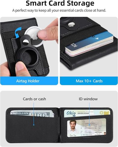 For Magsafe Wallet Stand with Airtag Holder, Strongest Magnetic Wallet for iPhone 15/14/13/12 Series, ID Window, 4 Card Slots, 10 Cards Holder, Vegan Leather, RFID Blocking, Black in Saudi Arabia