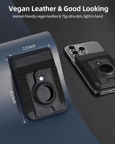For Magsafe Wallet Stand with Airtag Holder, Strongest Magnetic Wallet for iPhone 15/14/13/12 Series, ID Window, 4 Card Slots, 10 Cards Holder, Vegan Leather, RFID Blocking, Black in Saudi Arabia