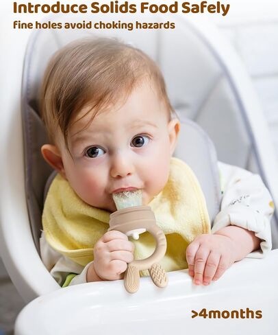 2 Packs Baby Fruit Feeder & Freezer Nibble Tray Combo, Push Pop Baby Food Feeder to Safely Introduce New Foods, Fresh & Frozen Food Silicone Feeder, 100% Food Grade, BPA free (Caramel & Olive) in Saudi Arabia