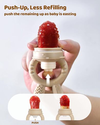 2 Packs Baby Fruit Feeder & Freezer Nibble Tray Combo, Push Pop Baby Food Feeder to Safely Introduce New Foods, Fresh & Frozen Food Silicone Feeder, 100% Food Grade, BPA free (Caramel & Olive) in Saudi Arabia