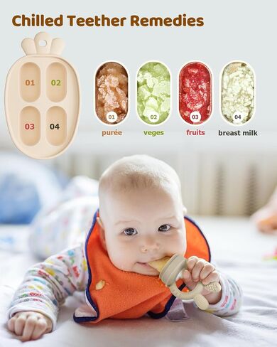 2 Packs Baby Fruit Feeder & Freezer Nibble Tray Combo, Push Pop Baby Food Feeder to Safely Introduce New Foods, Fresh & Frozen Food Silicone Feeder, 100% Food Grade, BPA free (Caramel & Olive) in Saudi Arabia