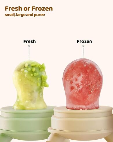 2 Packs Baby Fruit Feeder & Freezer Nibble Tray Combo, Push Pop Baby Food Feeder to Safely Introduce New Foods, Fresh & Frozen Food Silicone Feeder, 100% Food Grade, BPA free (Caramel & Olive) in Saudi Arabia
