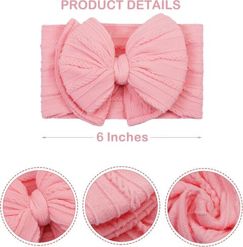 CÉLLOT 6 Pcs Super Stretchy Soft Handmade Headbands with Double Bows Head Wrap Nylon Hair Accessories For Newborn Baby Girls Infant Toddlers Kids(Pink) in Saudi Arabia
