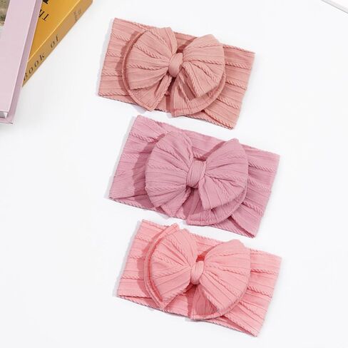 CÉLLOT 6 Pcs Super Stretchy Soft Handmade Headbands with Double Bows Head Wrap Nylon Hair Accessories For Newborn Baby Girls Infant Toddlers Kids(Pink) in Saudi Arabia